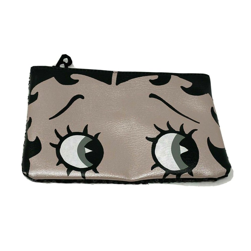 Ipsy Betty Boop Makeup Bag Black Sequin Zip Case Pencil Coin Purse Clutch Retro